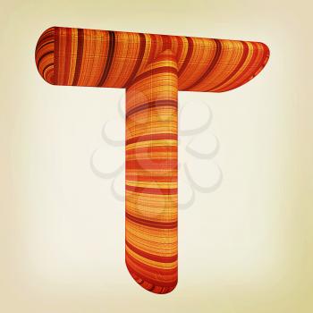 Wooden Alphabet. Letter T on a white background. 3D illustration. Vintage style.