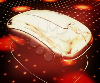 3d chrome mouse on a fantastic festive dark background . 3D illustration. Vintage style.