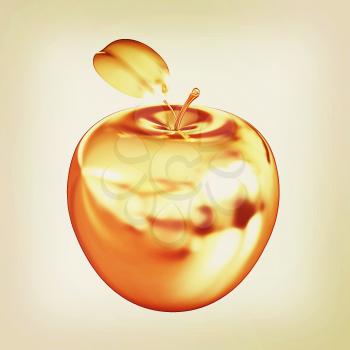 Gold apple isolated on white background . 3D illustration. Vintage style.