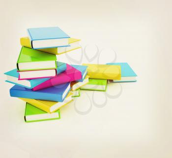 colorful real books on a white background. 3D illustration. Vintage style.