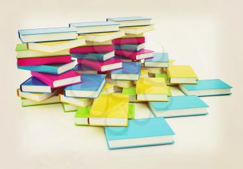 colorful real books on a white background. 3D illustration. Vintage style.