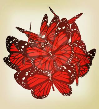 Butterflies on a white background. 3D illustration. Vintage style.