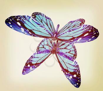 Butterfly on a white background. 3D illustration. Vintage style.