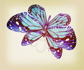 Butterfly on a white background. 3D illustration. Vintage style.