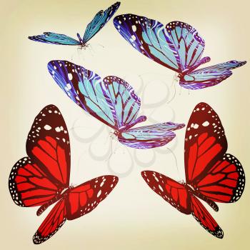 Butterflies on a white background. 3D illustration. Vintage style.