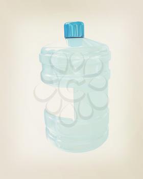 Bottle with clean blue water on a white background. 3D illustration. Vintage style.