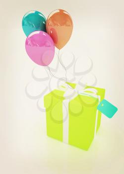 Gift box with balloon for summer on a white background. 3D illustration. Vintage style.