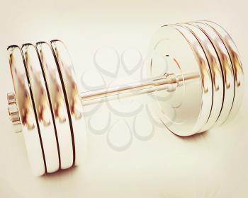 Metal dumbbell on a white background. 3D illustration. Vintage style.