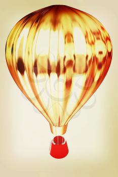 Hot Air Balloons with Gondola. Colorful Illustration isolated on white Background . 3D illustration. Vintage style.