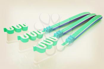 Toothbrushes on a white background . 3D illustration. Vintage style.