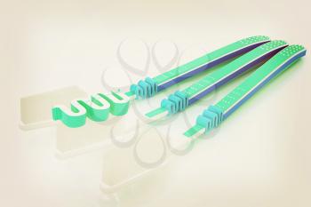 Toothbrushes on a white background . 3D illustration. Vintage style.