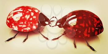 Ladybirds on a white background. 3D illustration. Vintage style.