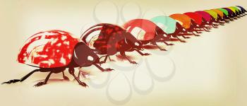 Ladybirds on a white background. 3D illustration. Vintage style.