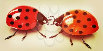 Ladybirds on a white background. 3D illustration. Vintage style.