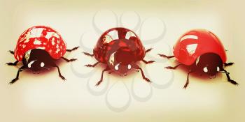 Ladybirds on a white background. 3D illustration. Vintage style.