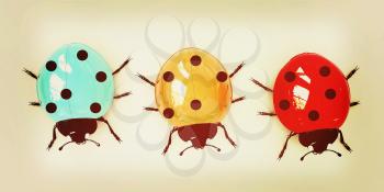 Ladybirds on a white background. 3D illustration. Vintage style.