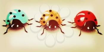 Ladybirds on a white background. 3D illustration. Vintage style.