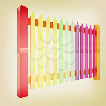 Colorfull glossy fence on a white background. 3D illustration. Vintage style.