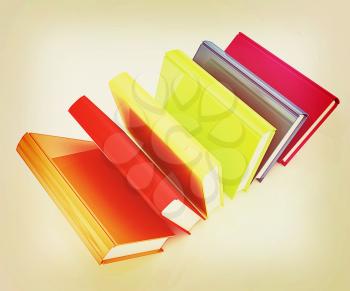 colorful real books on a white background. 3D illustration. Vintage style.