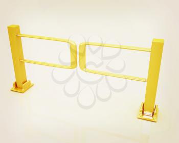 Three-dimensional image of the turnstile on a white background. 3D illustration. Vintage style.