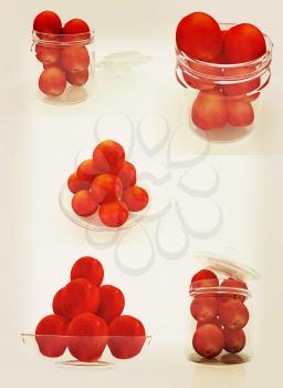 Set of peaches on a white . 3D illustration. Vintage style.