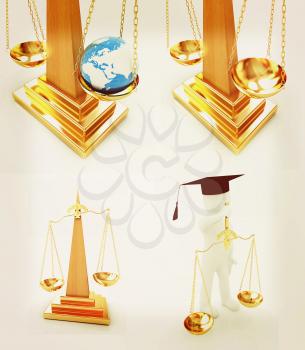 Justice set on a white background. 3D illustration. Vintage style.