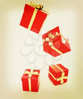 Bright christmas gifts on a white background . 3D illustration. Vintage style.