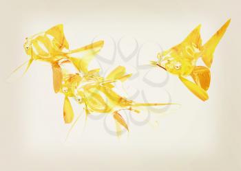 Gold fishes. Isolation on a white background. 3D illustration. Vintage style.