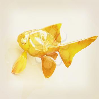 Gold fish on a white background. 3D illustration. Vintage style.