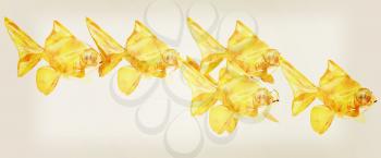 Gold fishes. Isolation on a white background . 3D illustration. Vintage style.