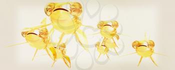 Gold fishes. Isolation on a white background . 3D illustration. Vintage style.