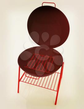 Oven barbecue grill on a white background. 3D illustration. Vintage style.