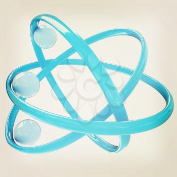 3d atom isolated on white background . 3D illustration. Vintage style.