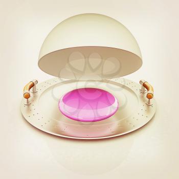 drop on restaurant cloche isolated on white background . 3D illustration. Vintage style.