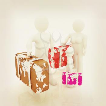 Family travel concept on a white background. 3D illustration. Vintage style.