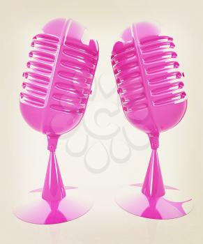 Glossy microphones. 3D illustration. Vintage style.