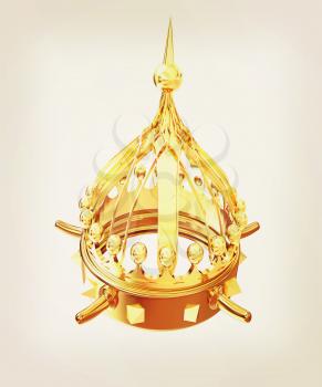 Gold crown isolated on white background . 3D illustration. Vintage style.