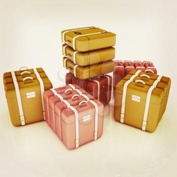travel bags on white . 3D illustration. Vintage style.