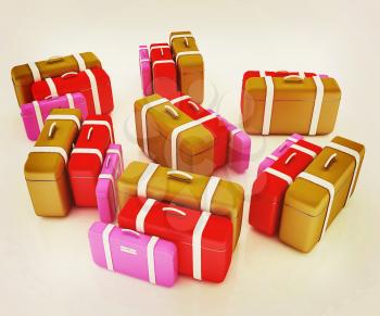 travel bags on white . 3D illustration. Vintage style.