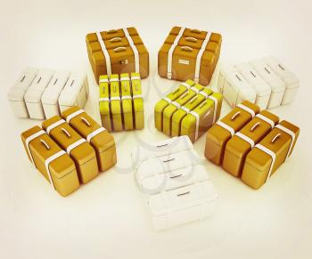 travel bags on white . 3D illustration. Vintage style.