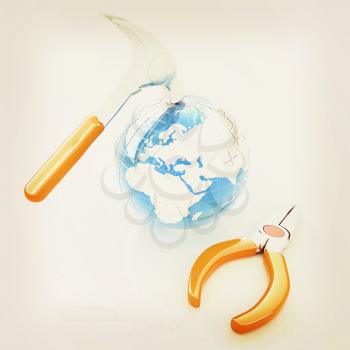 pliers and hammer. 3D illustration. Vintage style.