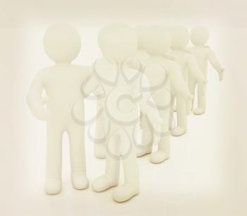 Friends standing next to an embrace and raised one's hand for greeting. 3d image. Isolated white background. . 3D illustration. Vintage style.