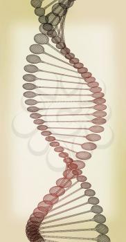 DNA structure model. 3D illustration. Vintage style.