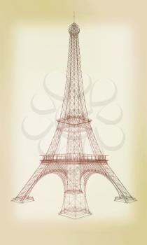 3d Eiffel Tower render. 3D illustration. Vintage style.