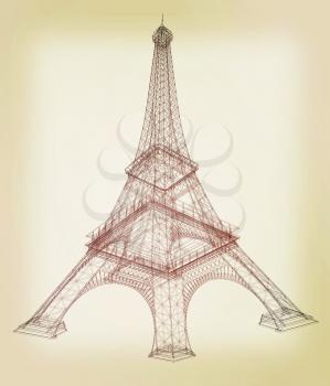 3d Eiffel Tower render. 3D illustration. Vintage style.