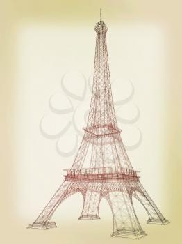 3d Eiffel Tower render. 3D illustration. Vintage style.