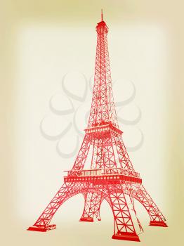 3d Eiffel Tower render. 3D illustration. Vintage style.