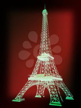 3d Eiffel Tower render. 3D illustration. Vintage style.