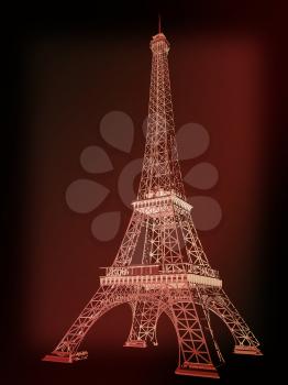 3d Eiffel Tower render. 3D illustration. Vintage style.