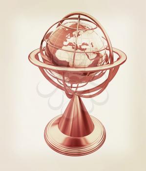 Terrestrial globe model . 3D illustration. Vintage style.